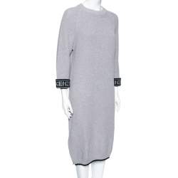 Kenzo Grey Knit Logo Trimmed Detailed Long Sleeve Sweater Dress S