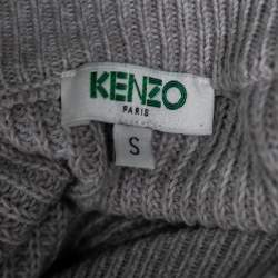Kenzo Grey Knit Logo Trimmed Detailed Long Sleeve Sweater Dress S