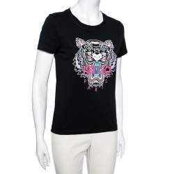 Pre Owned Kenzo Black Cotton Tiger Printed Short Sleeve T-Shirt S