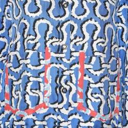 مملوكة مسبقًا جاكيت كينزو حرير طباعة وصلات أزرق زر أمامي مقاس كبير