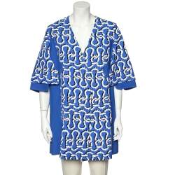 Kenzo Blue Printed Synthetic Double Breasted Coat M