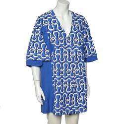 Kenzo Blue Printed Synthetic Double Breasted Coat M