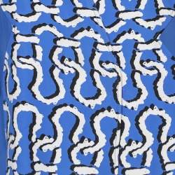 Kenzo Blue Printed Synthetic Double Breasted Coat M