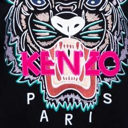 Pre Owned Kenzo Black Tiger Logo Embroidered Cotton Sweatshirt M