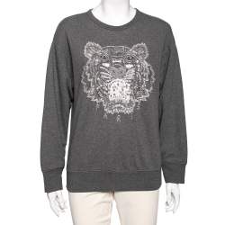مملوكة مسبقًا Kenzo Grey Cotton Tiger Embellished Long Sleeve Sweatshirt S