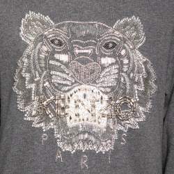 مملوكة مسبقًا Kenzo Grey Cotton Tiger Embellished Long Sleeve Sweatshirt S