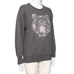 مملوكة مسبقًا Kenzo Grey Cotton Tiger Embellished Long Sleeve Sweatshirt S