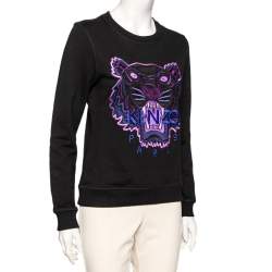 Pre Owned سويت شيرت برقبة مستديرة كينزو لوركس وقطن أسود طباعة نمر مقاس وسط -ميديوم