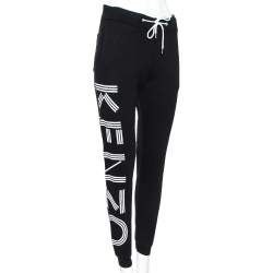 Pre Owned Kenzo Black Cotton Logo Printed Joggers XS