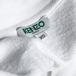 Pre Owned Kenzo White Cotton Logo Printed V-Neck Sweatshirt XS