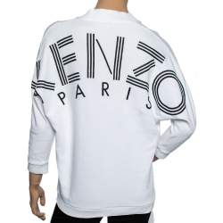 Pre Owned Kenzo White Cotton Logo Printed V-Neck Sweatshirt XS