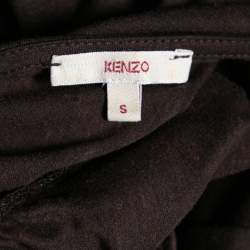 Kenzo Brown Knit Floral Applique Detailed Top S