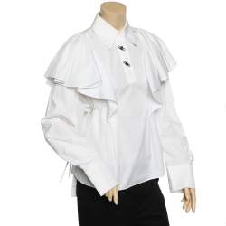 Pre Owned Kenzo White Cotton Ruffled Overlay Detail Belted Shirt S