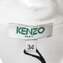 Pre Owned Kenzo White Cotton Ruffled Overlay Detail Belted Shirt S