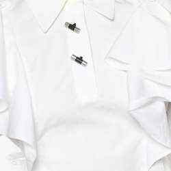 Pre Owned Kenzo White Cotton Ruffled Overlay Detail Belted Shirt S