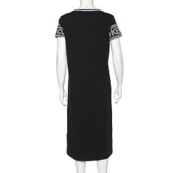Pre Owned Kenzo Black Logo Printed Sleeve Detail Cotton Knit T-Shirt Dress M