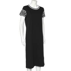Pre Owned Kenzo Black Logo Printed Sleeve Detail Cotton Knit T-Shirt Dress M