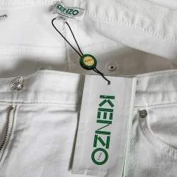 Pre Owned Kenzo White Stretch Denim Tapered Jeans M