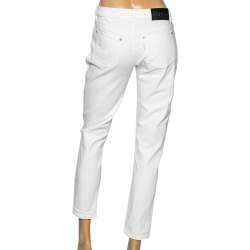 Pre Owned Kenzo White Stretch Denim Tapered Jeans M