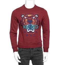 Pre Owned Kenzo Burgundy Tiger Embroidered Cotton Crew Neck Sweatshirt XS