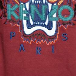 Pre Owned Kenzo Burgundy Tiger Embroidered Cotton Crew Neck Sweatshirt XS