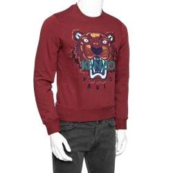 Pre Owned Kenzo Burgundy Tiger Embroidered Cotton Crew Neck Sweatshirt XS