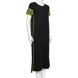 Pre Owned Kenzo Black Cotton Logo Band Detailed Short Sleeve Midi T-Shirt Dress L