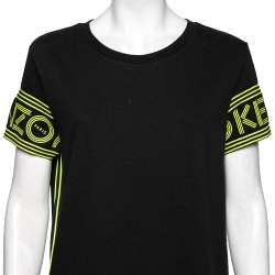 Pre Owned Kenzo Black Cotton Logo Band Detailed Short Sleeve Midi T-Shirt Dress L