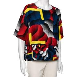 Pre Owned Kenzo Multicolor Printed Silk Top L