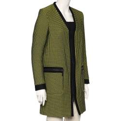 Pre Owned Kenzo Yellow & Black Textured Knit Paneled Short Coat M