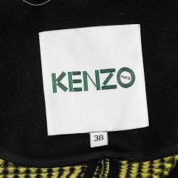 Pre Owned Kenzo Yellow & Black Textured Knit Paneled Short Coat M