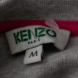 Pre Owned Kenzo Grey Tiger Embroidered Cotton Crew Neck Long Sleeve Sweater M