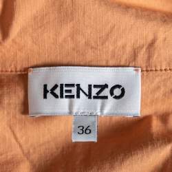 Pre Owned Kenzo Orange Cotton Drawstring Waist Tie Detail Shirt Dress S