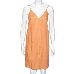 Pre Owned Kenzo Orange Cotton Drawstring Waist Tie Detail Shirt Dress S