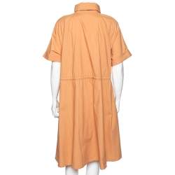Pre Owned Kenzo Orange Cotton Drawstring Waist Tie Detail Shirt Dress S