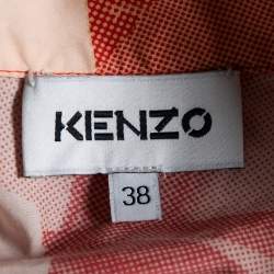 Pre Owned Kenzo Orange Cut-Out Flower Print Cotton & Silk Belted Shirt Dress M