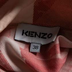 Pre Owned Kenzo Orange Cut-Out Flower Print Cotton & Silk Belted Shirt Dress M