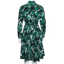 Pre Owned Kenzo Green Fleur Camo Printed Cotton & Silk Shirt Dress M