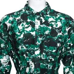 Pre Owned Kenzo Green Fleur Camo Printed Cotton & Silk Shirt Dress M