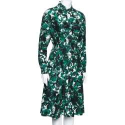 Pre Owned Kenzo Green Fleur Camo Printed Cotton & Silk Shirt Dress M