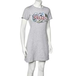 Pre Owned Kenzo Grey Mélange Paisley Embroidered Flared Dress XS
