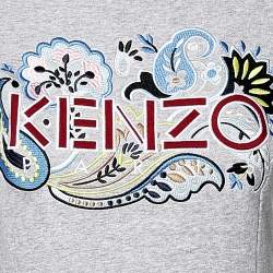 Pre Owned Kenzo Grey Mélange Paisley Embroidered Flared Dress XS