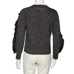 Pre Owned Kenzo Black Lurex Knit Ruffle Trimmed Round Neck Jumper XS