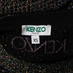 Pre Owned Kenzo Black Lurex Knit Ruffle Trimmed Round Neck Jumper XS