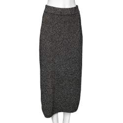 Pre Owned Kenzo Black Patterned Lurex Knit Midi Pencil Skirt M