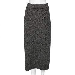 Pre Owned Kenzo Black Patterned Lurex Knit Midi Pencil Skirt M