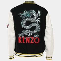 Pre Owned Kenzo Black Wool Logo Patch Varsity Bomber Jacket S
