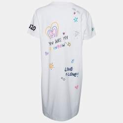 Pre Owned Kenzo White Cotton Printed Crew Neck Short Sleeve Dress XL