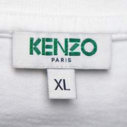 Pre Owned Kenzo White Cotton Printed Crew Neck Short Sleeve Dress XL