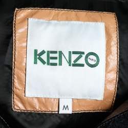 Kenzo Black Crackled Leather Hooded Windbreaker Jacket M